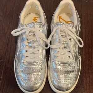 Sam Edelman Silver Metallic Sneakers with White Laces 9
